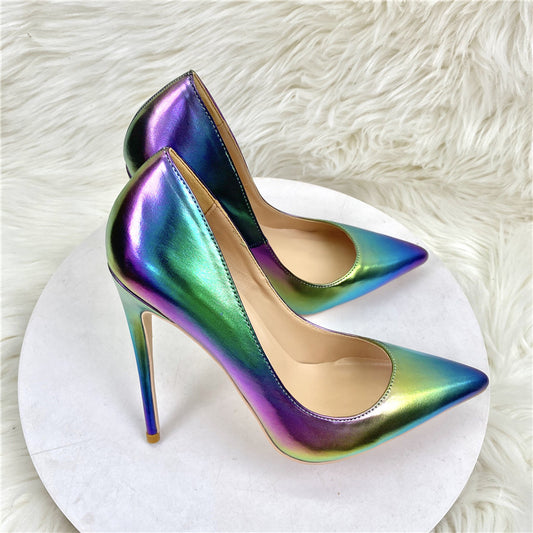 New Colorful Sheepskin High Heels Women's 12CM Pointed Stiletto Heel