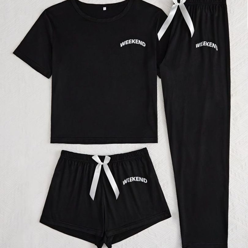 Homewear Pajamas For Women Lettered Black Three-piece Suit