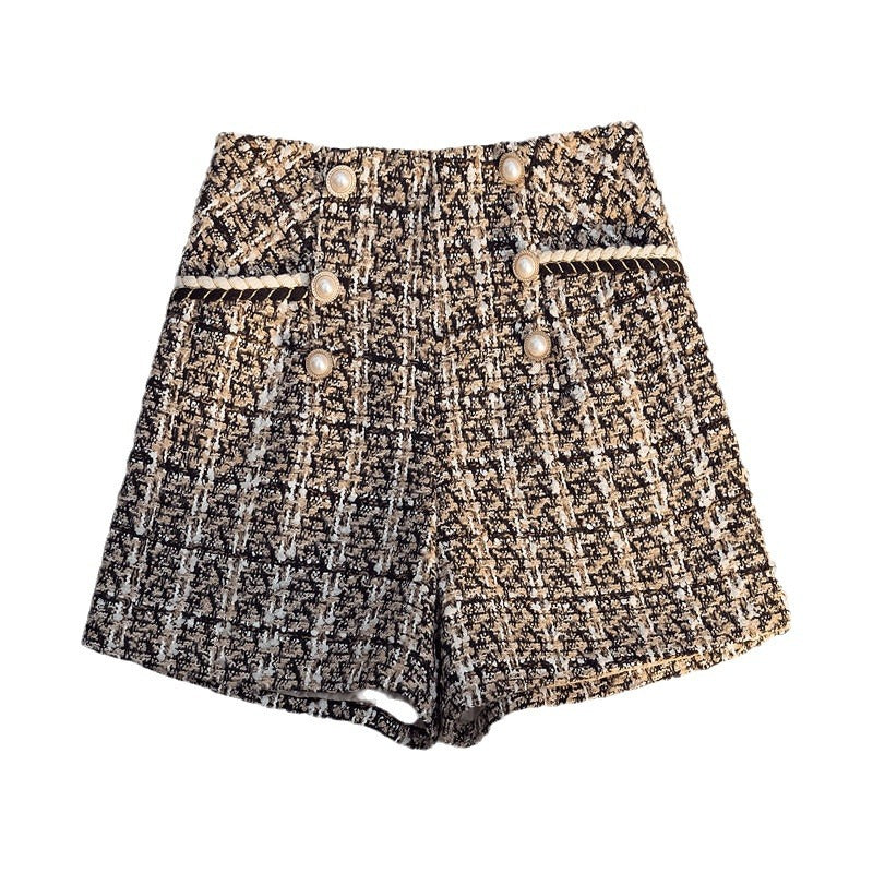 High Waist Slimming Tweed A-line Shorts