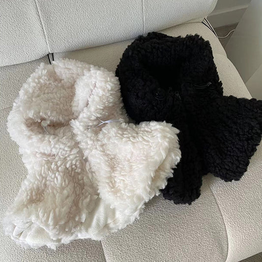 Cute And Sweet Lamb Fur Plush Hooded Shawl