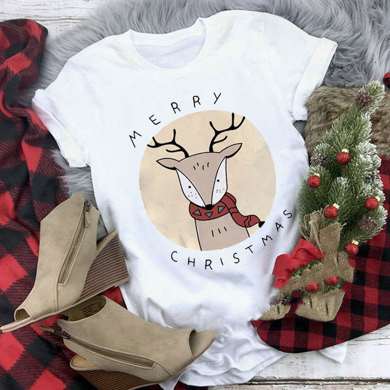 Christmas T-shirt Women's Summer Plus Size With Short Sleeves