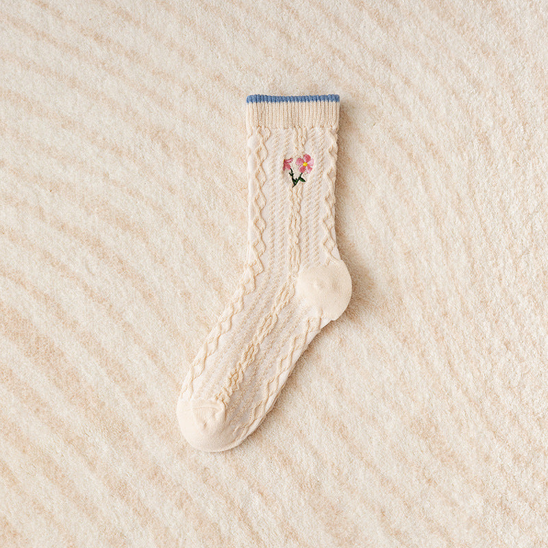 Cute Cartoon Striped Ladies In Tube Socks Ethnic Style Flowers