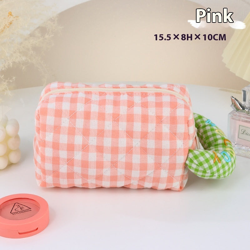Plaid Cosmetic Bag Large Capacity Good-looking Ins Cute Portable Storage Bag