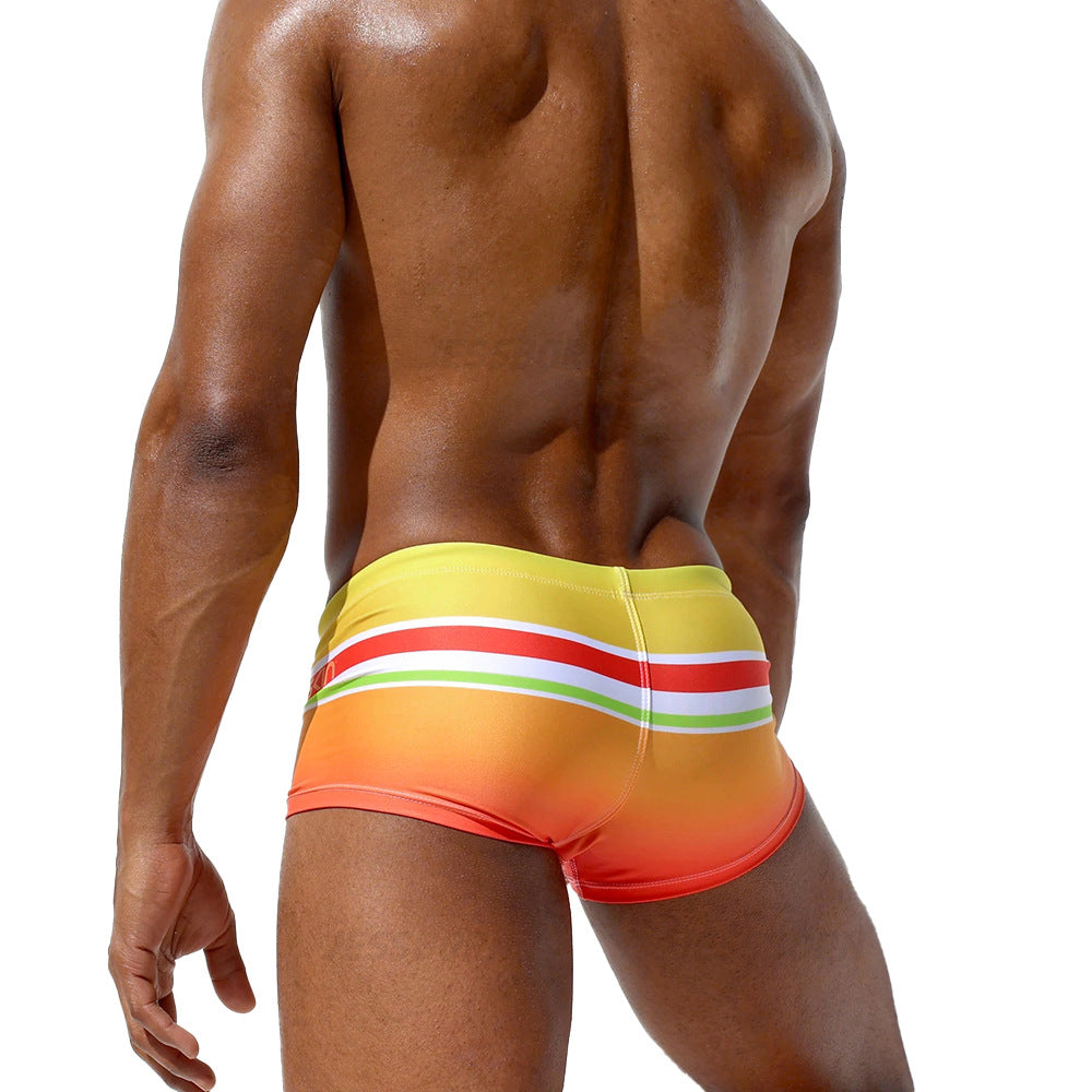 Women's Fashion Rainbow Striped Gradient Boxer Swim Shorts