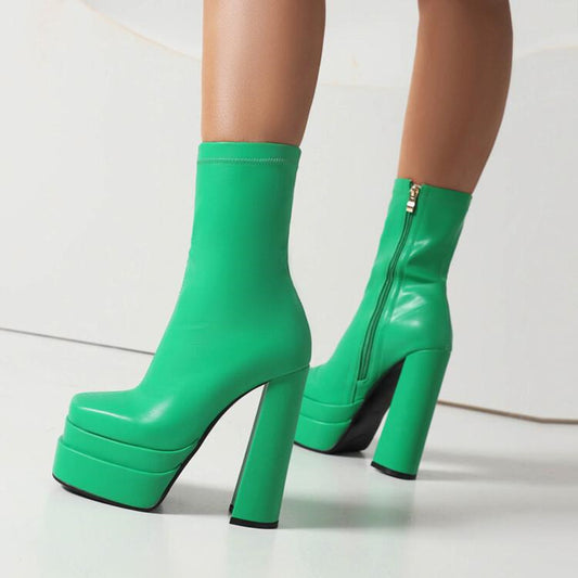 Off-white Peach Green Boots Hate The Sky High Chunky Heel