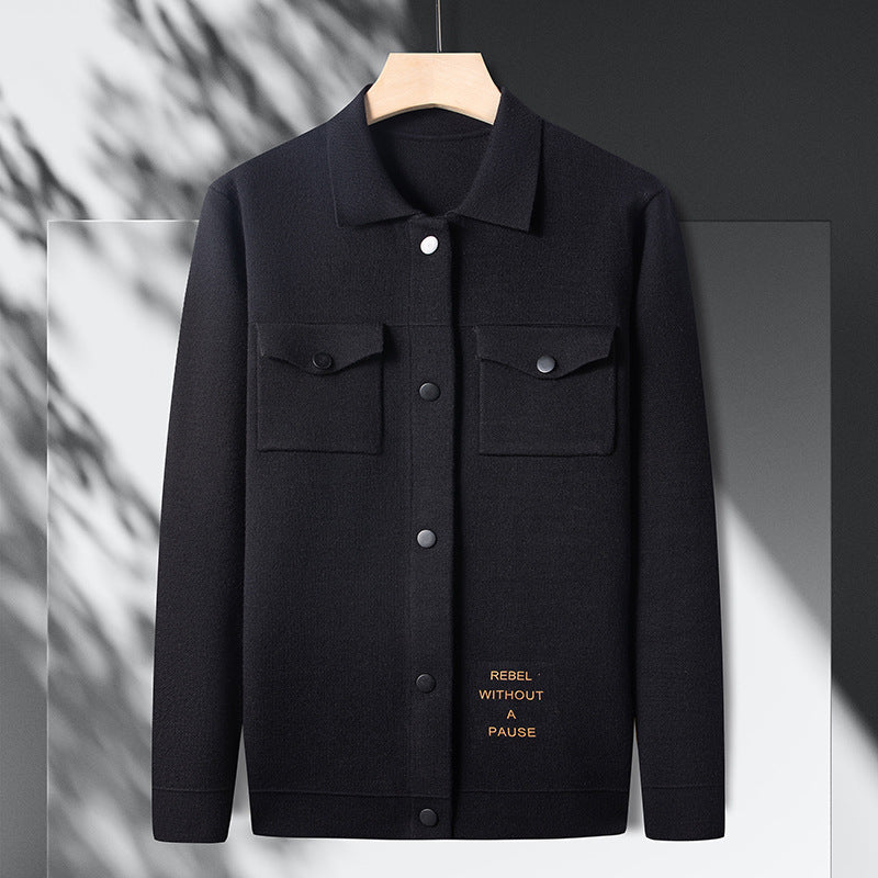 Ungdom Casual Efterår Herre Strikket Cardigan Ægte Lomme Sweater Britisk Overtøj