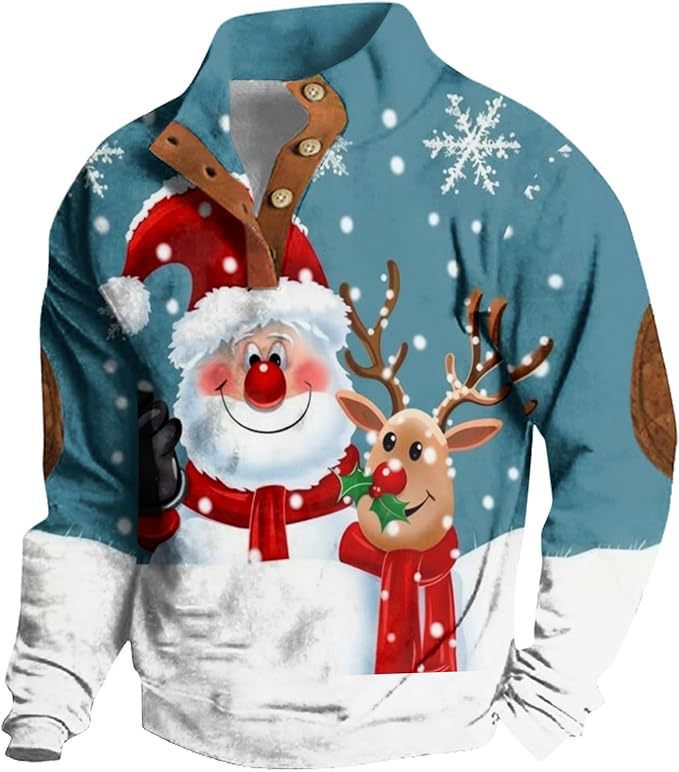 Herre Printet Casual Pullover Sweatshirt med 4 knapper fra Fashion Brand