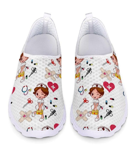 Painted And Printed Cartoon Mesh Running Shoes