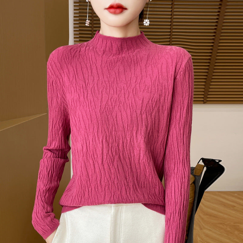 Knitted Jacquard Long-sleeved Sweater For Women As Base Layer