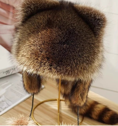 Winter American Raccoon Dog Ear Protection Plush Cat Ear Hat
