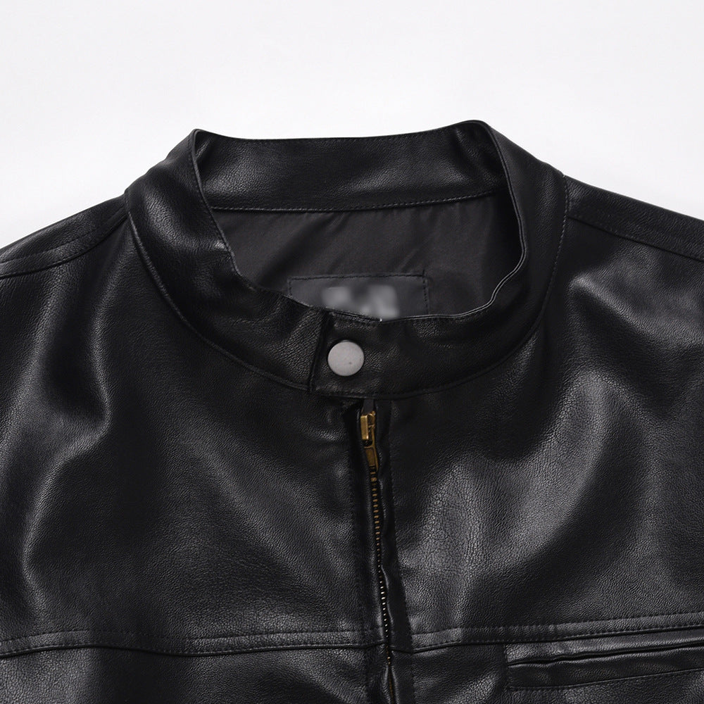 INS American Style Motorcycle Clothing Loose Casual Stand Collar PU Leather Jacket