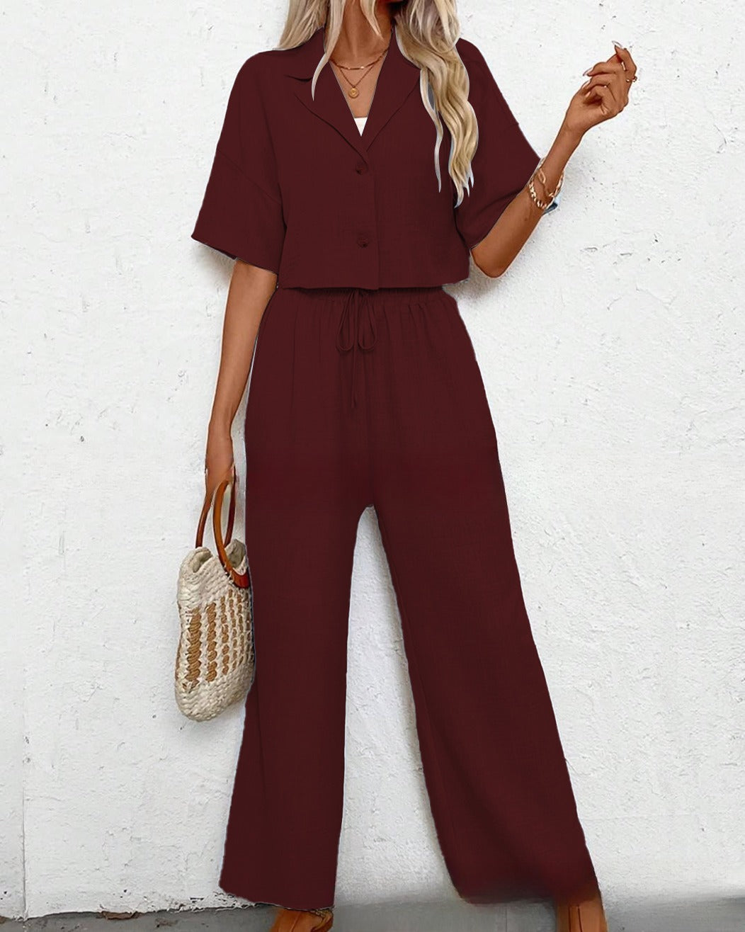 Stylish, Elegant Casual Suit Set Featuring A Blazer And Wide-leg Pants For Women