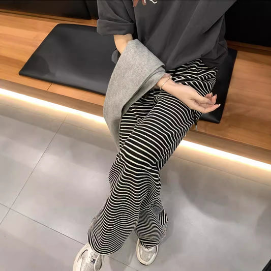 Wide-leg Pants Slimming Loose Horizontal Stripes Idle Style During Pregnancy