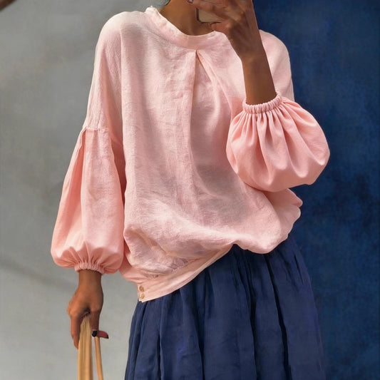Fashionable Solid-color Long-sleeve Crew-neck Pullover Shirt