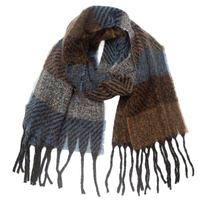 European And American Men's Women's Neck Warmer Striped Tassel Scarf