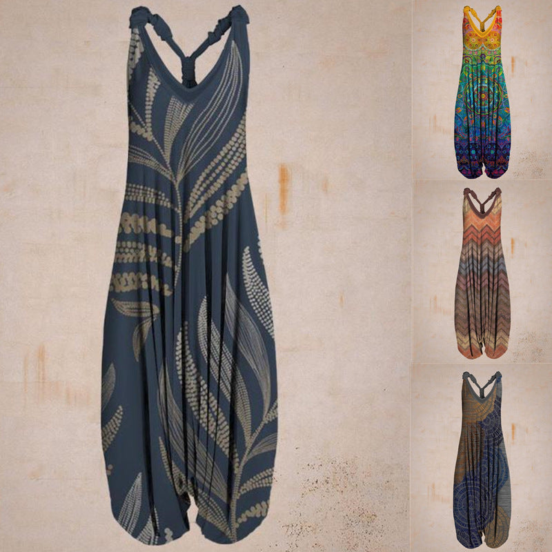 Color Block Striped Print Casual Long Sleeve Round Neck Jumpsuit