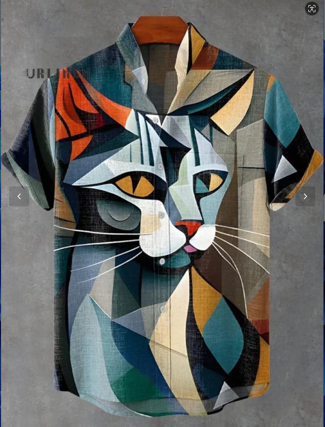 Pattern 3D Digital Printing Loose Trendy Short Sleeve Stand Collar Cardigan Shirt