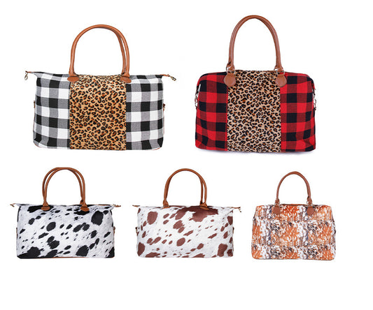 Women's Fashion Leopard Print Black And White Check Handbag Travel Bag