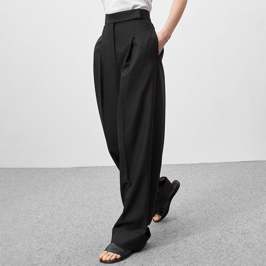 Black Mopping Suit Pants Loose High Waist Drooping