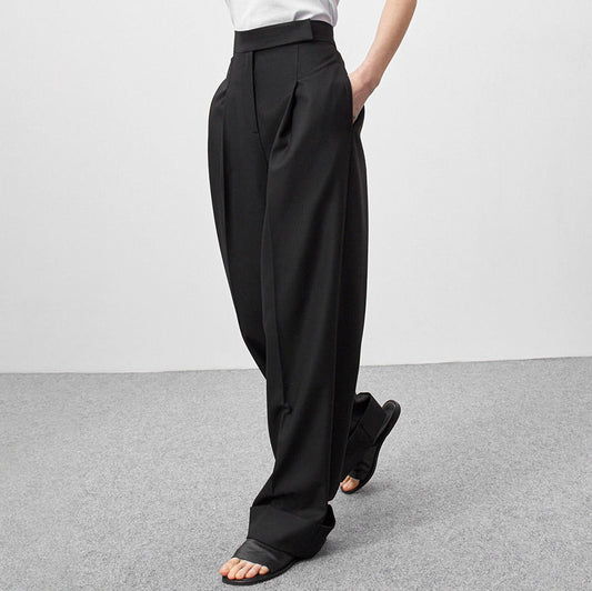 Black Mopping Suit Pants Loose High Waist Drooping