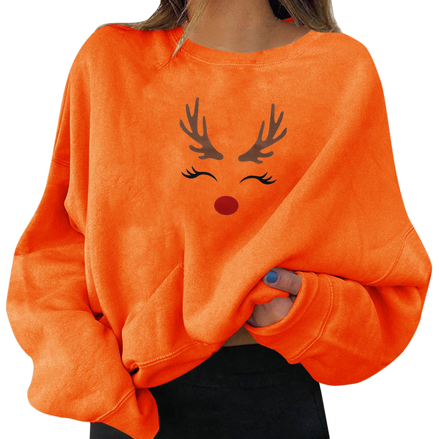 New Christmas Simple Loose Personality Round Neck Print Sweatshirt