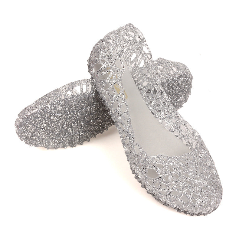 Women's Hollow Round Toe Flat Heel Plastic Beach Breathable Sandals
