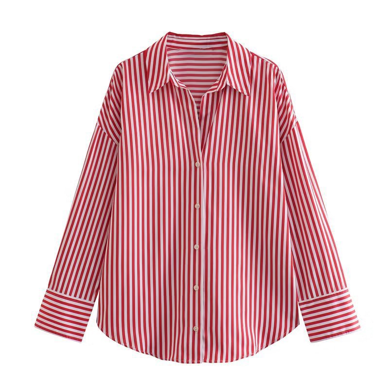 Women's Lapel Collar Multi-Color Long-Sleeve Single-Breasted Shirt