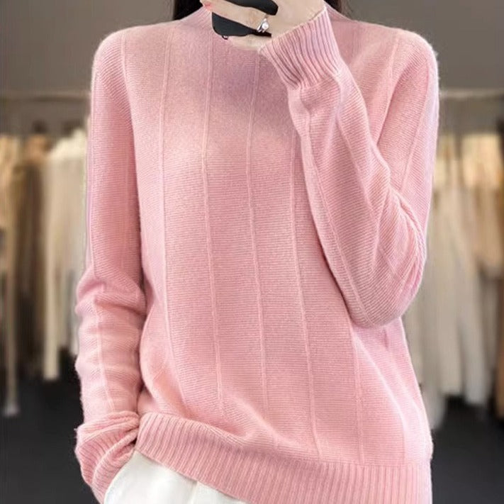 Women's Pullover Half Turtleneck Solid Color Knitted Comfortable Warm Sweater