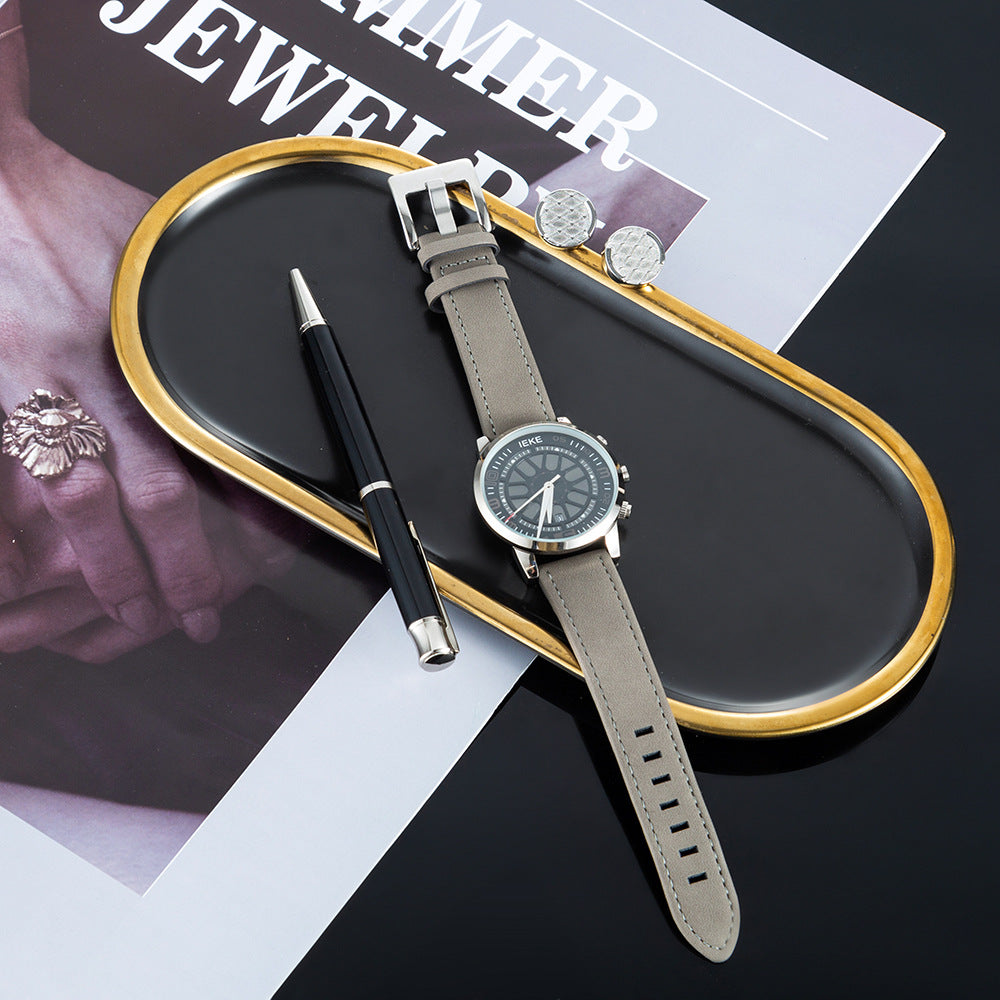 Men's Watch Set Gift Box Sports Retro Calendar Quartz Watch Pen Cufflinks 3 Piece