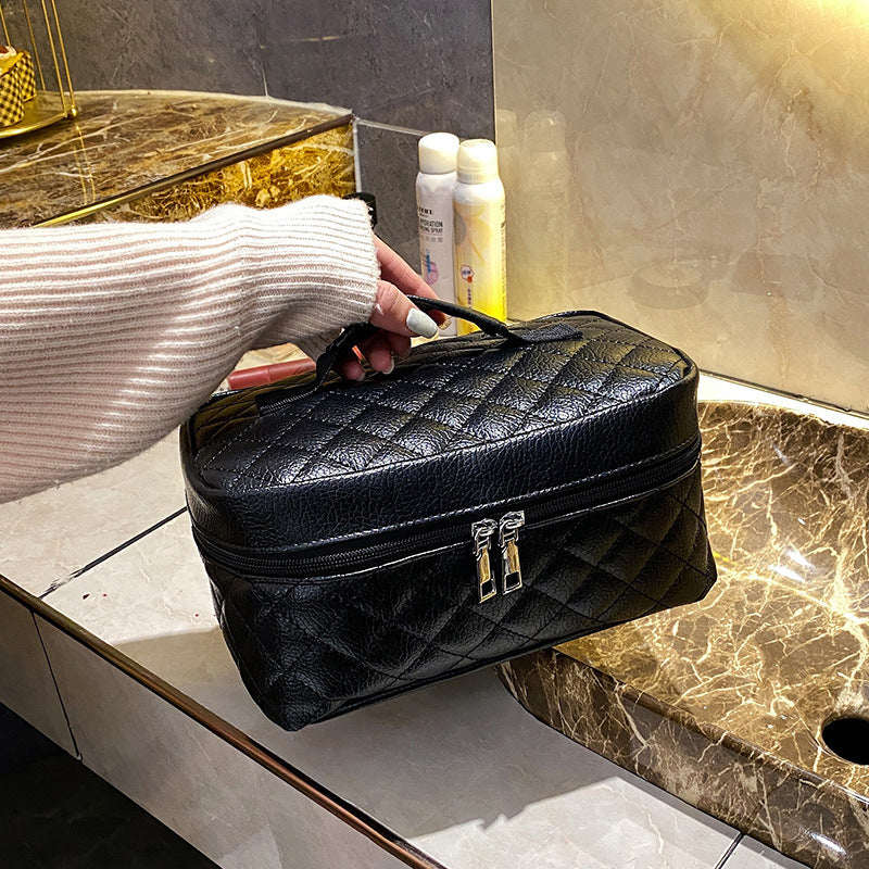 Pu Portable Large Capacity Rhombus Cosmetic Bag