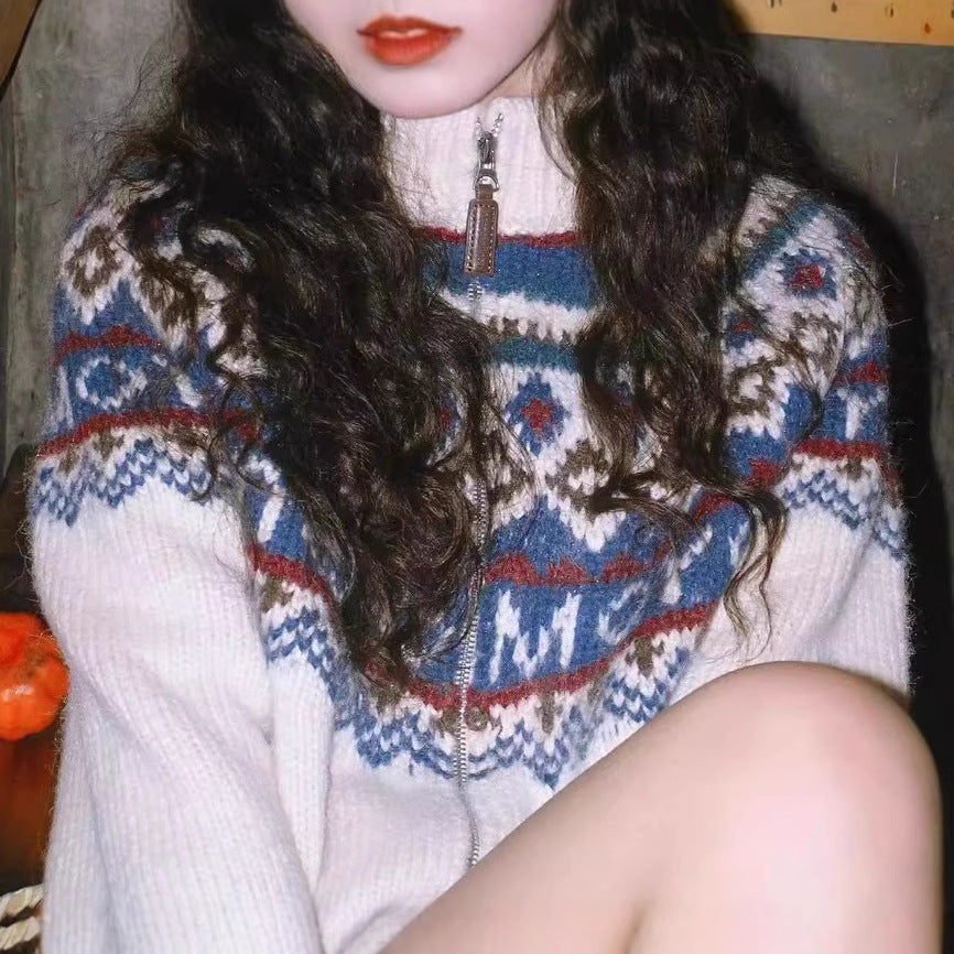 Women's Thick Retro College Style Knitted Sweater