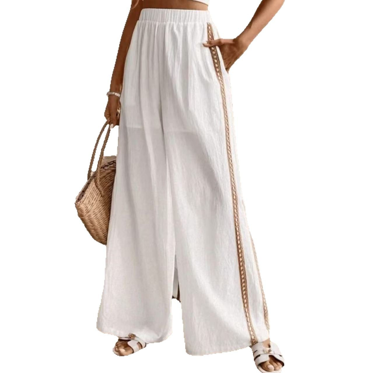 Womens Versatile Solid-color Loose Casual Pants