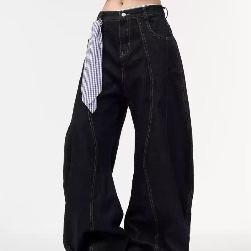 Retro Primary Color Washed Machete Jeans Loose Wide Leg
