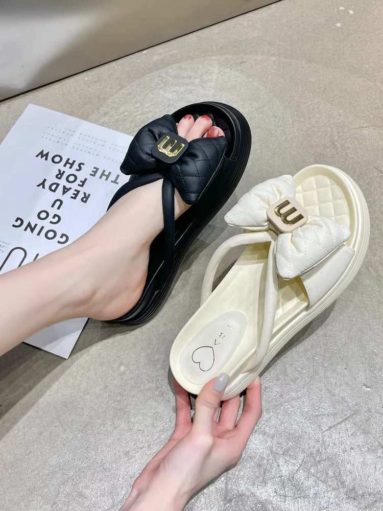 Bow Slippers Casual Platform Beach Shoes