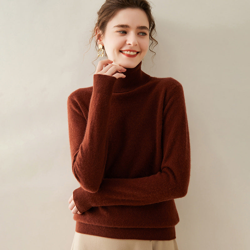 Women's Solid Color Pullover Cashmere Turtleneck Knitting Bottoming Shirt