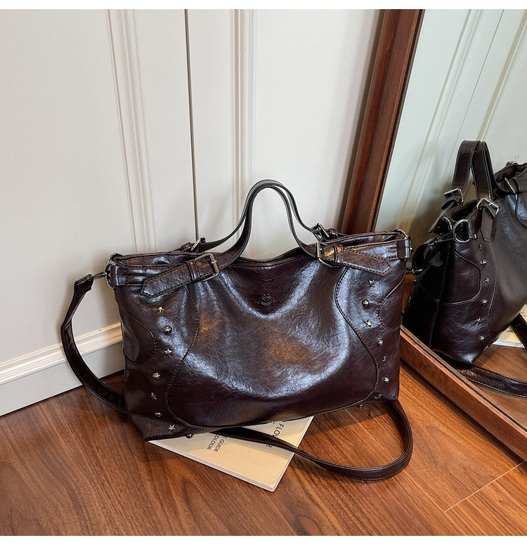 Retro Biker's Style Fashion Large Capacity Crossbody Handbag