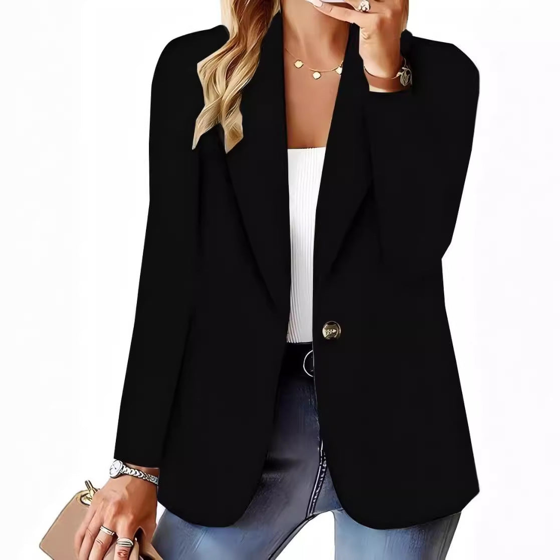 Autumn And Winter Fashion All-matching Solid Color One Button Suit Coat For Women