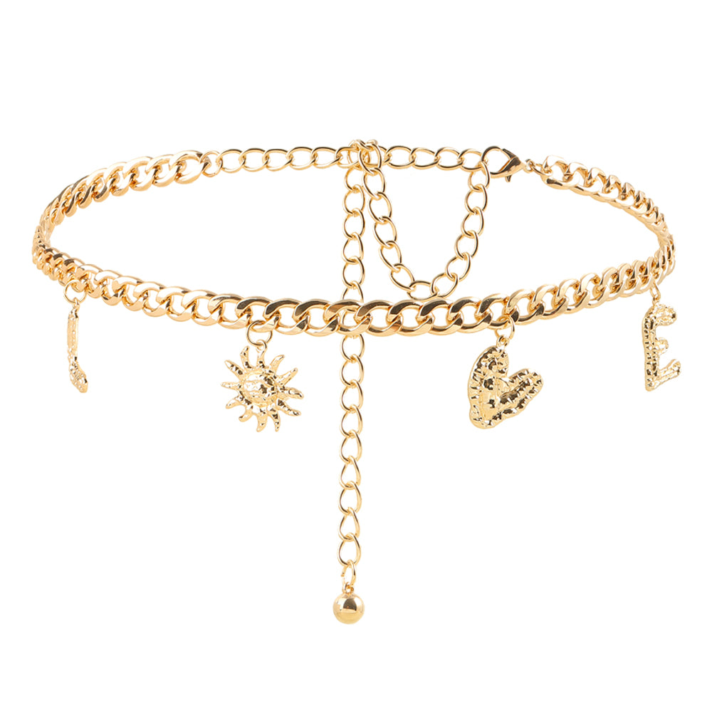 Metal Cutout Waist Chain Gold Love Letter Love Pendant Fashion Dress Chain Accessories