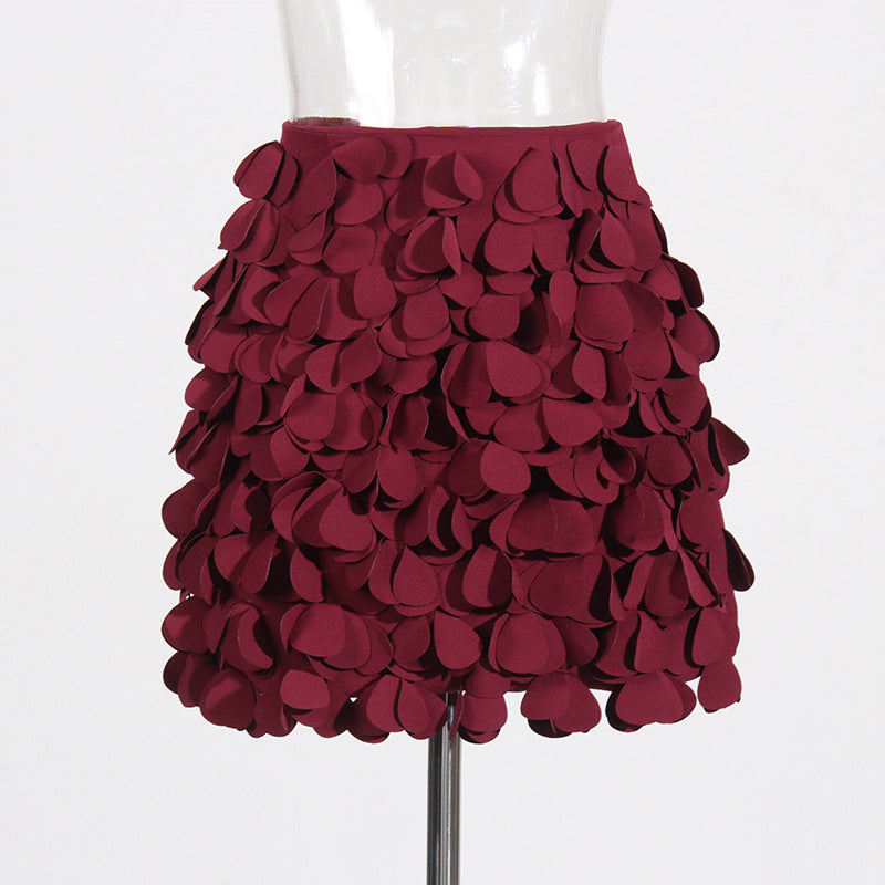 Design Sense Stitching Wafer Decoration Short A- Line Skirt