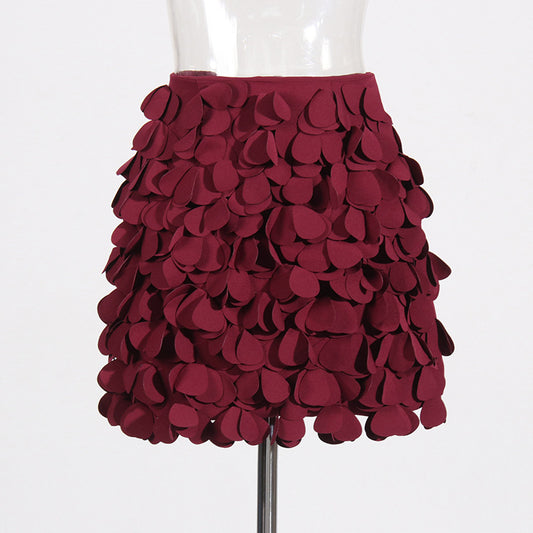 Design Sense Stitching Wafer Decoration Short A- Line Skirt