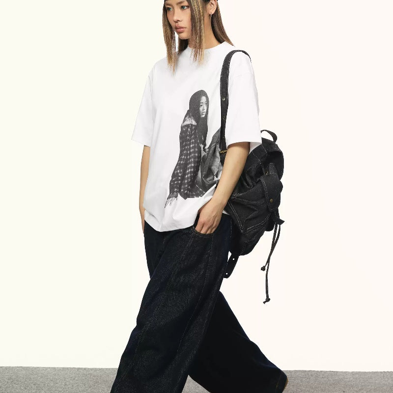 Retro Portrait Printing Short-sleeved T-shirt Women's Loose Casual