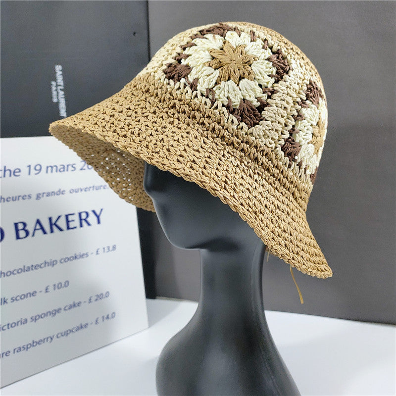 Elegant Folded Floral Straw Bucket Hat