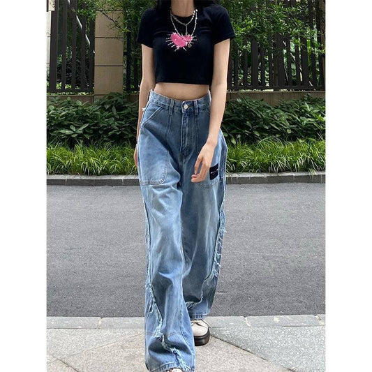 High Street Women's New Straight Slim Loose High Waist Jeans