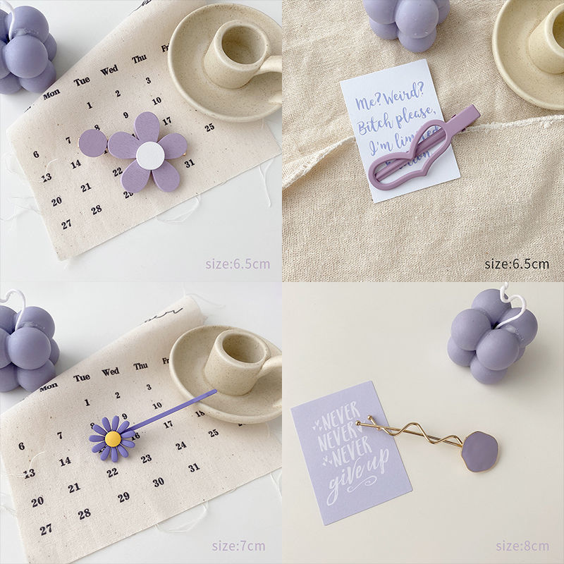 New Purple Girl Heart Pure Color Side Clip Flower Hairpin