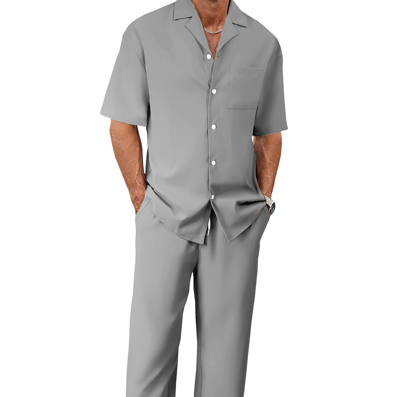 Lapel Short-sleeved Trousers Trendy Men's Clothing Suit
