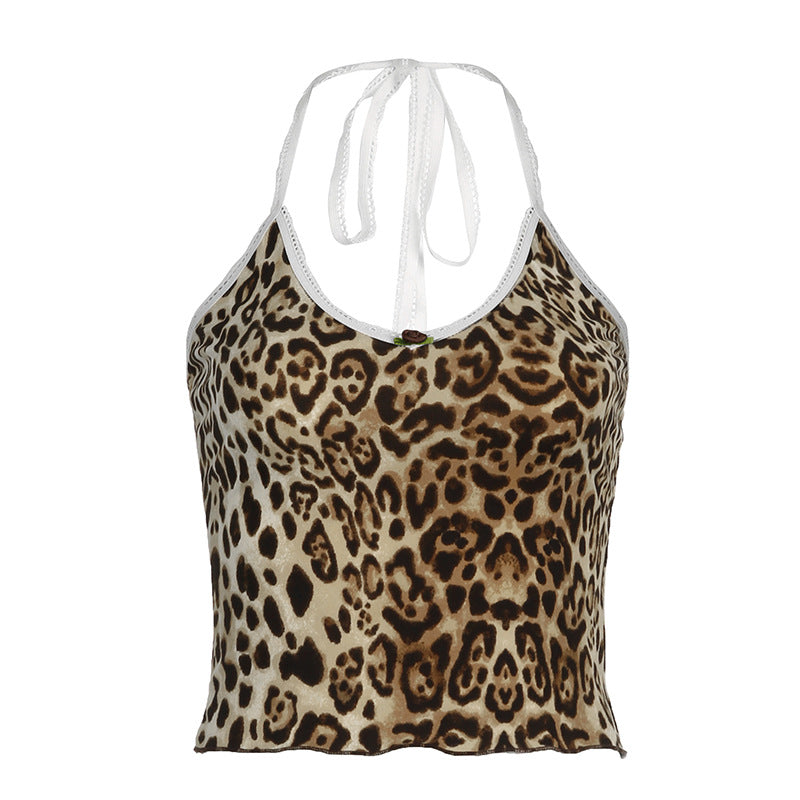 Sexet Pige Leopardprint Blonde Halterneck Snørebånd Camisole