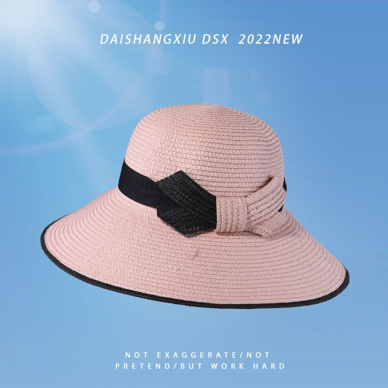 Spring And Summer Big Brim Straw Hat Fashion All-match Two-color Bow Breathable