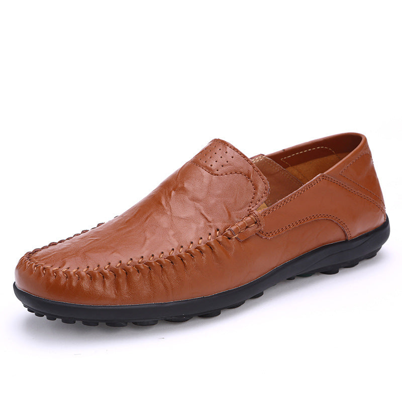 Men's Casual Leather Shoes Lightweight And Versatile British-style Round Toe
