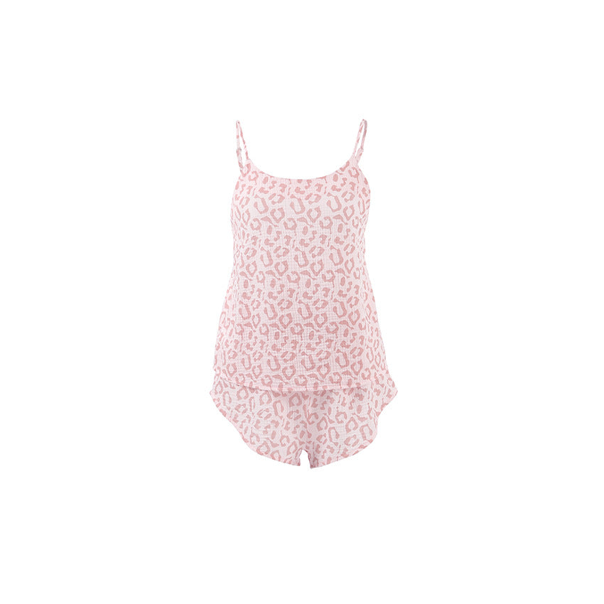 Camisole And Heart-Printed Chiffon Cotton Pajama Two-Piece Set