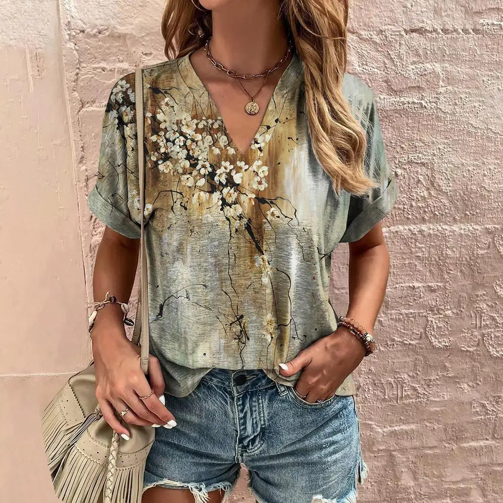 V-neck Fashion Shirt Summer Casual Clothes Over Plus Size T-shirt